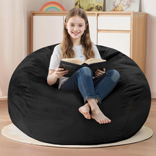 Cozy 2FT Black Bean Bag Chair with Memory Foam  Velvet Cover for Ultimate Comfo