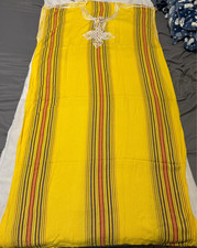 Yellow Striped Cotton Kurta/Kurti with Lace Neck Detail Unisex Adult size M