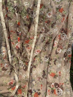 Vintage Indian Silk Saree 6 Yards Taupe Brown Floral Chiffon Decor Fabric