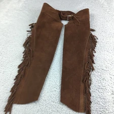 Vintage Chap Parel Gerald Roberts Leather Suede Fringe Chaps Boys 4 Brown Cowboy