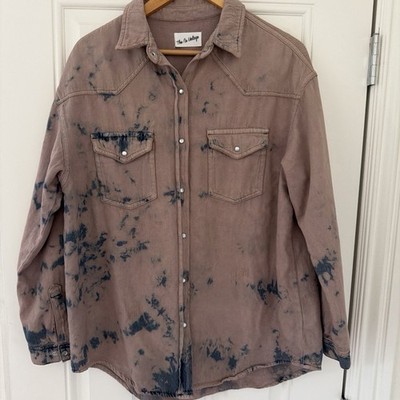 Nu Vintage Button Up S Western Distressed Shirt Pearl Snap Acid Washed USA Boho