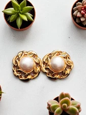 Faux Pearl Gold Tone Shoe Buckles Clips