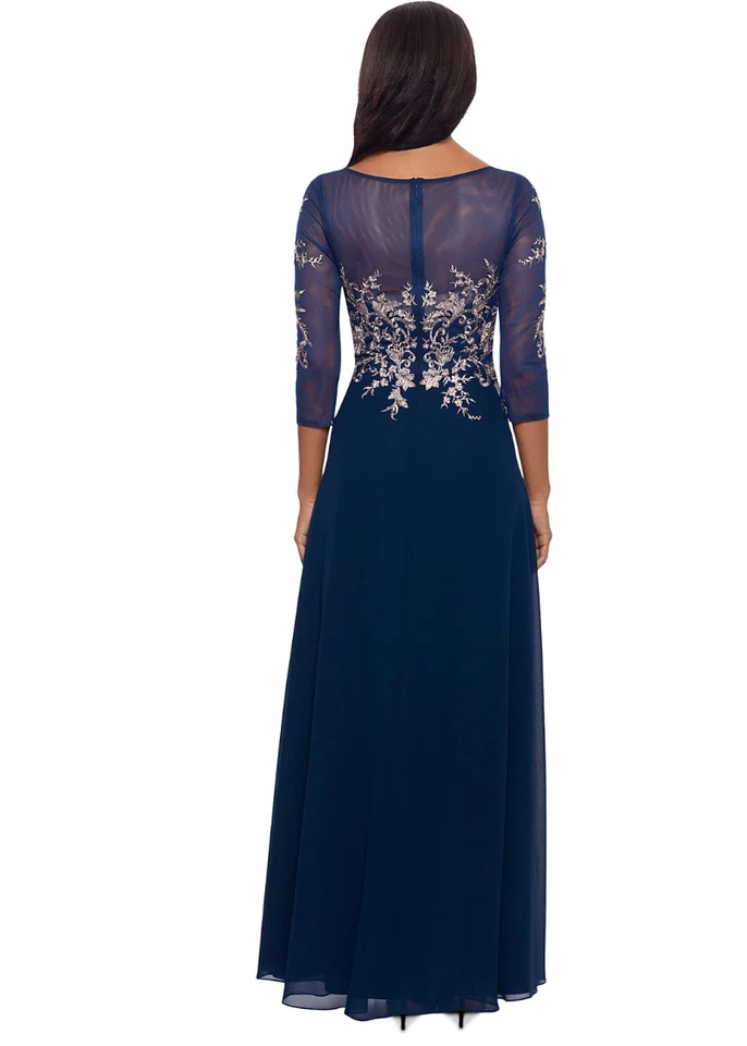 Vestido Betsy & Adam de malha bordada floral manga 3/4 US$ 299, MARINHO, TAMANHO-4 - Imagem 2 de 4