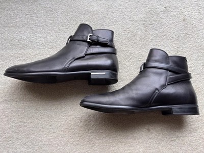 AUTH LUXURY PRADA HALF-BOOT SHOES 2TC029 BLACK LEATHER (7.5) US 8.5 EU 41,5 42