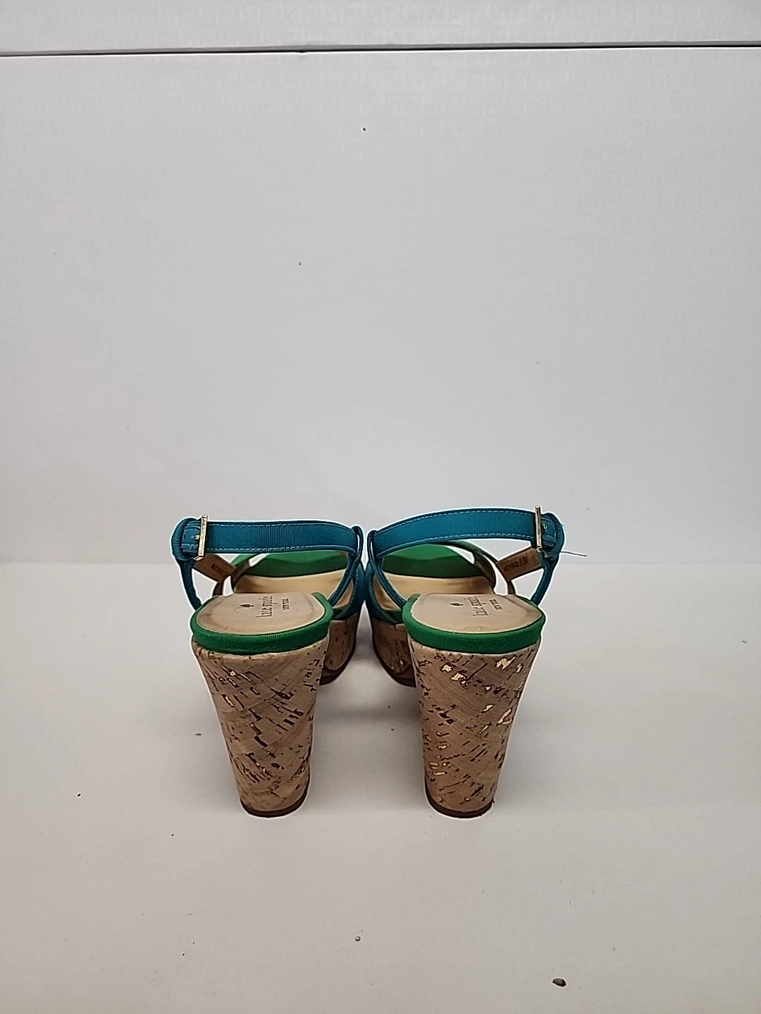 Sandali con zeppa Kate Spade donna taglia 6 5 M verde penny e blu plateau slingback