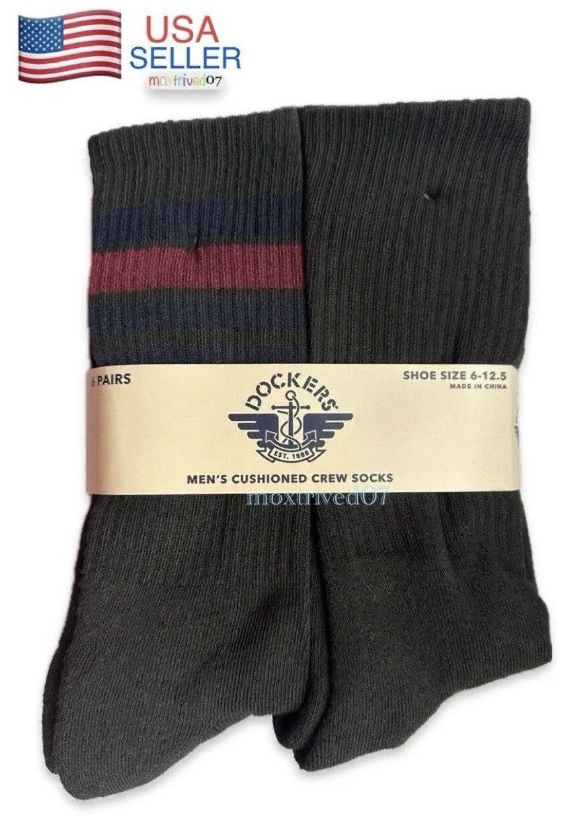 NEW 6 PAIR PACK DOCKERS SMART 360 FLEX MENS SPORT CREW SOCKS BLACK SIZE 6-12.5