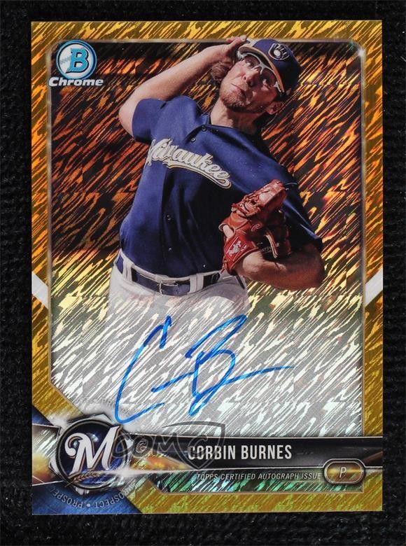 2018 Bowman Chrome Prospect Gold Shimmer Refractor 20/50 Corbin Burnes Auto 13iq