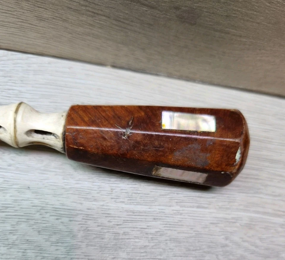 Antiguo bastón de vértebras de tiburón de colección con perilla con incrustación de madreperla bastón 32" Foto 2 de 4