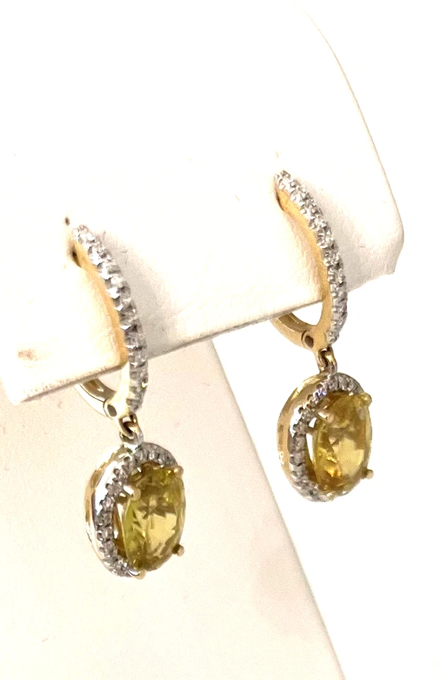 CANARY YELLOW SPHENE AND DIAMOND DANGLE WHITE GOLD EARRINGS - Image 3 of 4