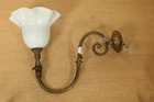 Antique Brass Converted Gas Lamp Art Deco Swan Neck Wall Light Milk Glass Shade