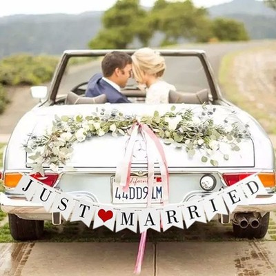 JUST Married Wedding Banner Set, Decorations for Reception, Red 
