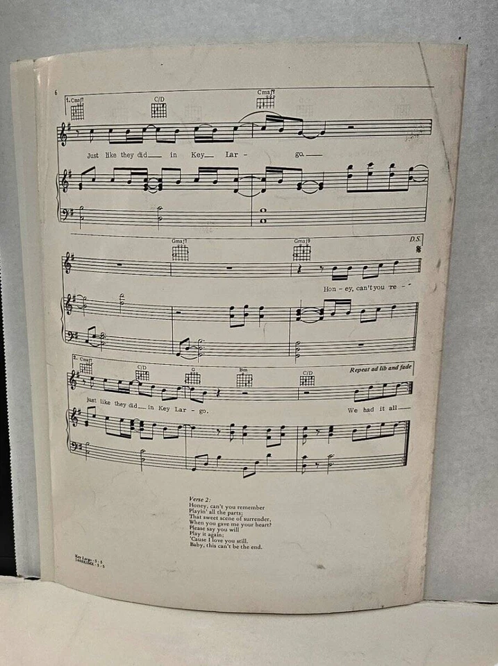 Key Largo by Bertie Higgins Sheet Music Kat Family Records 1981 - Image 2 of 2