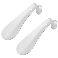 2Pcs 6in Shoe Horn Stainless Steel Curved Handle Thickened Metal Silver Tone