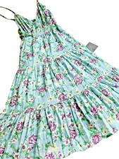 NWT Lulu’s Fit Flare Tiered Blue Floral Midi Sundress Cotton BOHO Cottagecore XS