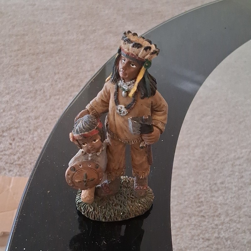 Resin Painted Native American Man with Child Figurine Brown Multicolor People