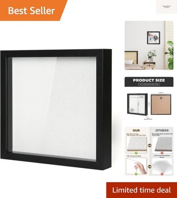 12x12 Shadow Box Picture Frame with Linen Board - Deep Wood & Tempered Glass ...
