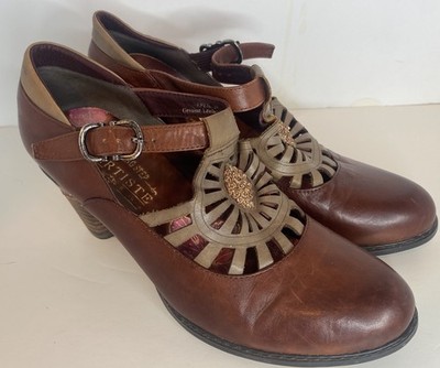L Artiste Spring Step April Mary Jane Shoes Heel Size 39/8 8.5 Brown Leather
