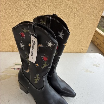 Dolce Vita Lassie Floral Cutout Western Boots in Black