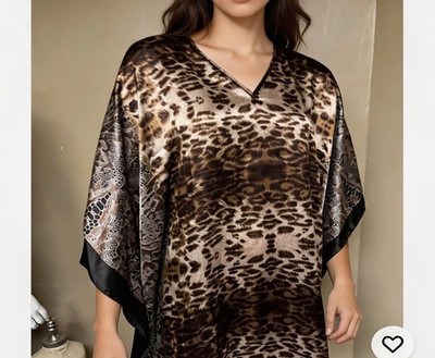vtg WINBAR POLYESTER  Animal Print wrap coverup  XL House Dress p33