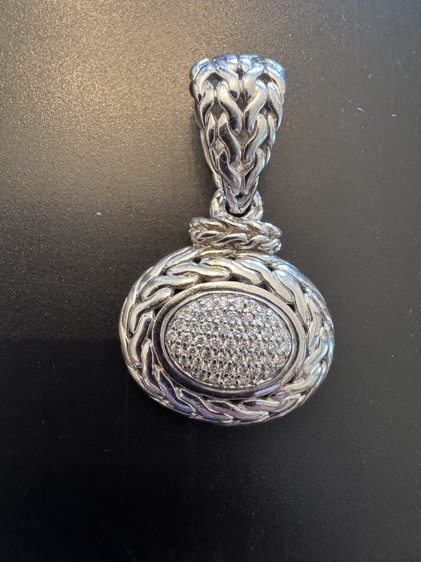 Mint!! John Hardy 925 Sterling Silver & 18K/750 Oval Pendant With Diamonds
