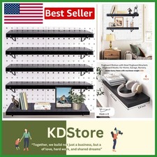 Stylish 4-Pack Black Wooden Pegboard Shelves with Heavy-Duty Metal Brackets