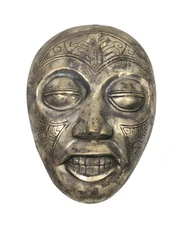 Vintage Metal African Tribal Mask Wall Hanging Face