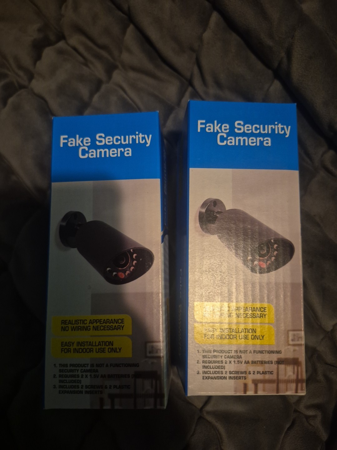Fake Security CCTV Camera (2 Pack) Dummy Camera BLACK w Flashing Red LED Light