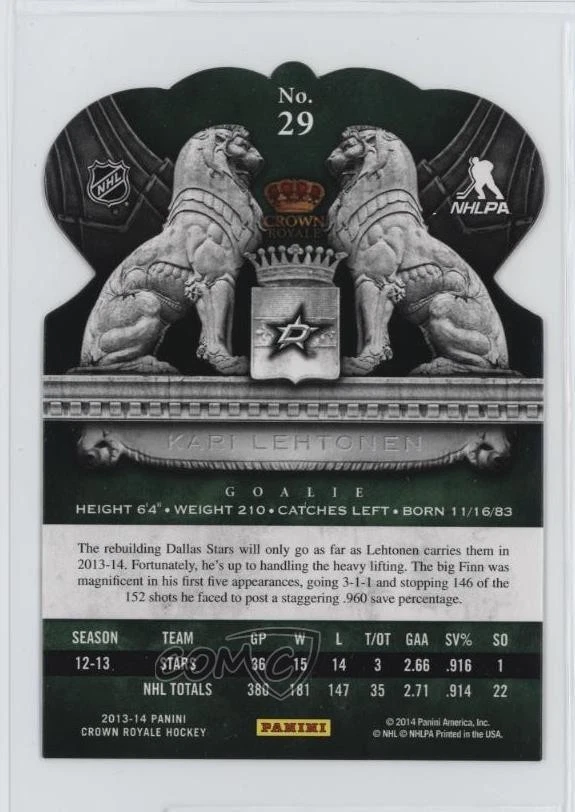 2013-14 Panini Crown Royale Premiere Date Ruby /99 Kari Lehtonen #29 - Image 2 of 2