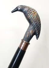 Vintage Brass Raven Crow Handle Walking Stick Cane Antique Style Handmade Gift