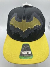 Youth Batman Yellow Black Baseball Cap Hat NEW STICKERS TAGS OSFM Adjustable