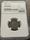 1931 "S" Lincoln WHEAT Cent Penny 1c NGC VF20 BN  Very Fine Key Date