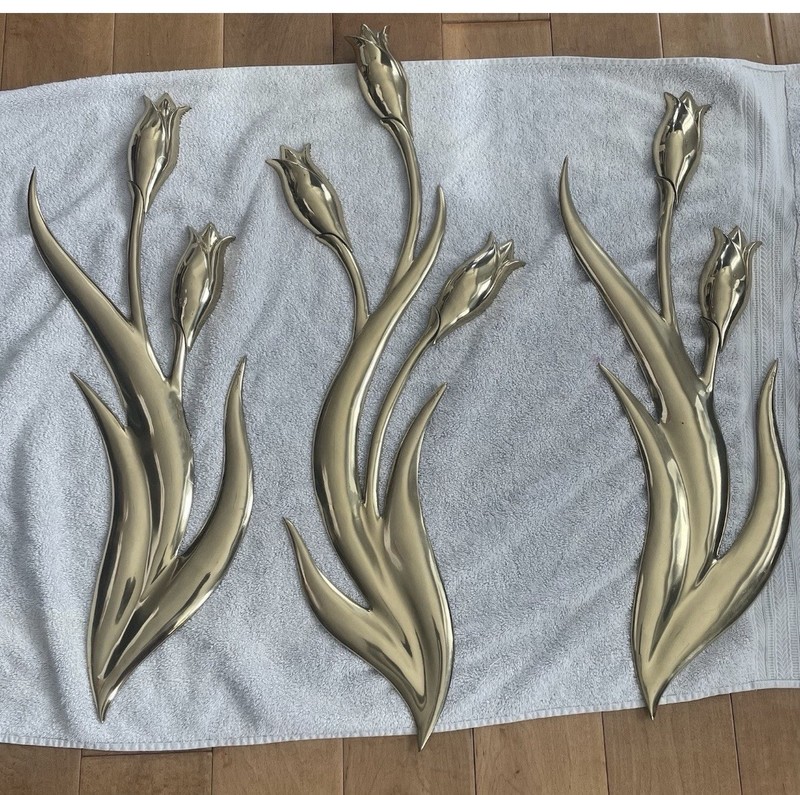 Vintage  Brass Tulip Wall Art Collectible Signed, Bijan Metal wall art 