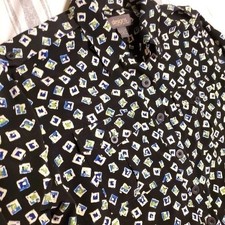 Lane Bryant Black Multicolor Geometric Collared Button Tab Sleeve Shirt Dress 14