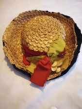 Antique Doll Straw Hat with Velvet Inner Brim