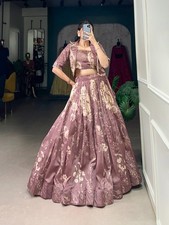 Indian Wedding Outfit Lehenga Choli Koti Set Tasar Silk Floral Print Party Wear