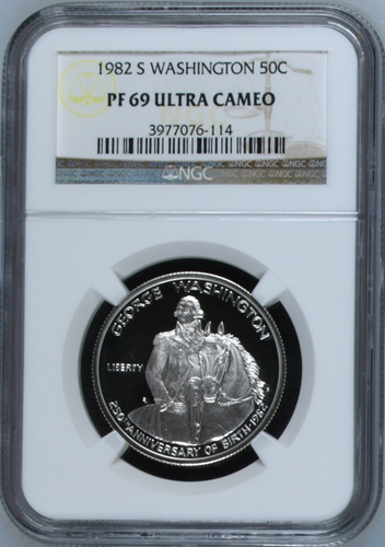 :1982-S S50C Washington Commemorative Half NGC PF 69 UCAM Ultra Cameo-Contrast - Picture 1 of 3