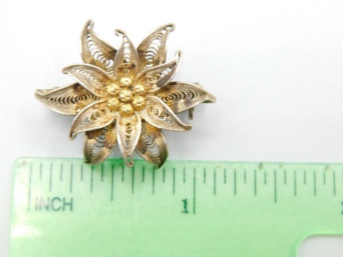 Spilla spilla vintage in argento sterling 925 a strati con fiori - Foto 5 di 5