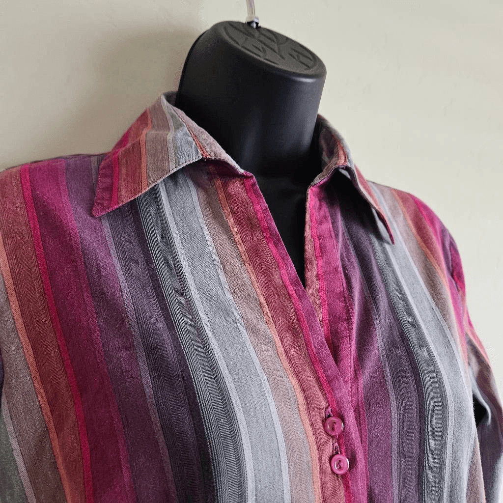 Lemon Grass Striped Button Down Blouse - image 2