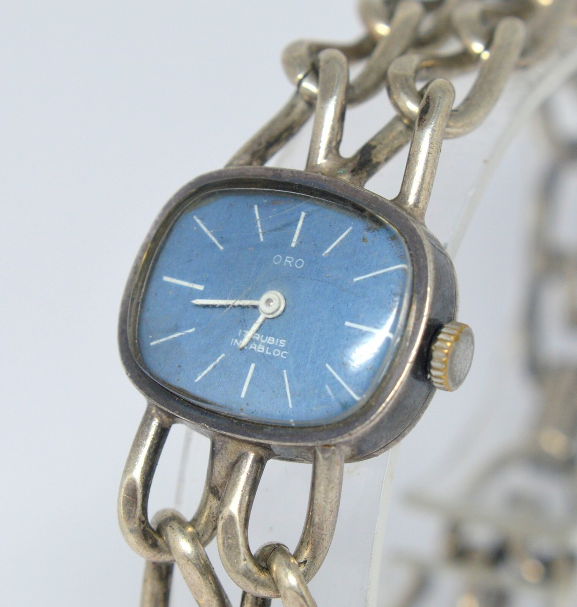 VINTAGE 835 SILVER ORO 17 JEWELS INCABLOC BLUE DIAL