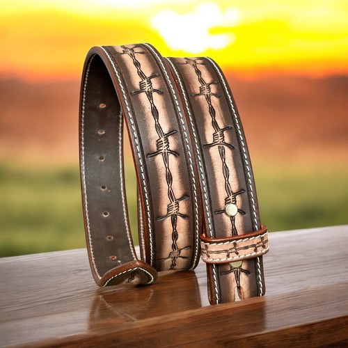 Western Belt Handmade Strap Men's Full Grain Leather No Buckle Cowboy Rodeo Belt - Picture 23 of 143