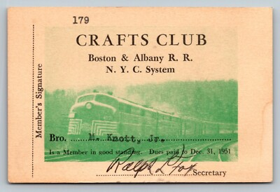 #ad Vintage 1951 Boston amp; Albany Railroad New York Central System Crafts Club Card $5.20