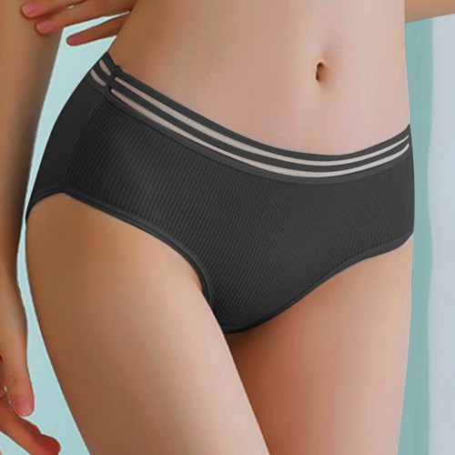 Women's Girls Underwear Solid Mid Waist Comfortable Cotton Ribbed Panties Briefs - Bild 14 von 48