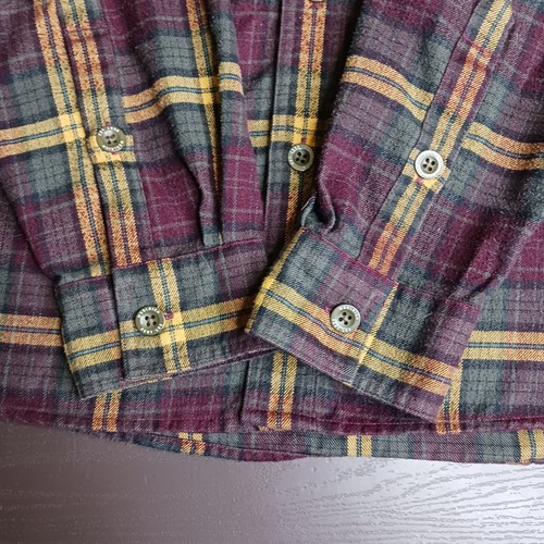 Botón de franela a cuadros Woolrich trabajo exterior manga larga púrpura verde talla XL - Imagen 10 de 13