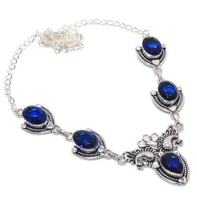 Pendentif En Argent Sterling 925 Avec Topaze Bleue - Fait Main, Pierre Lab Créée, Sans Nickel