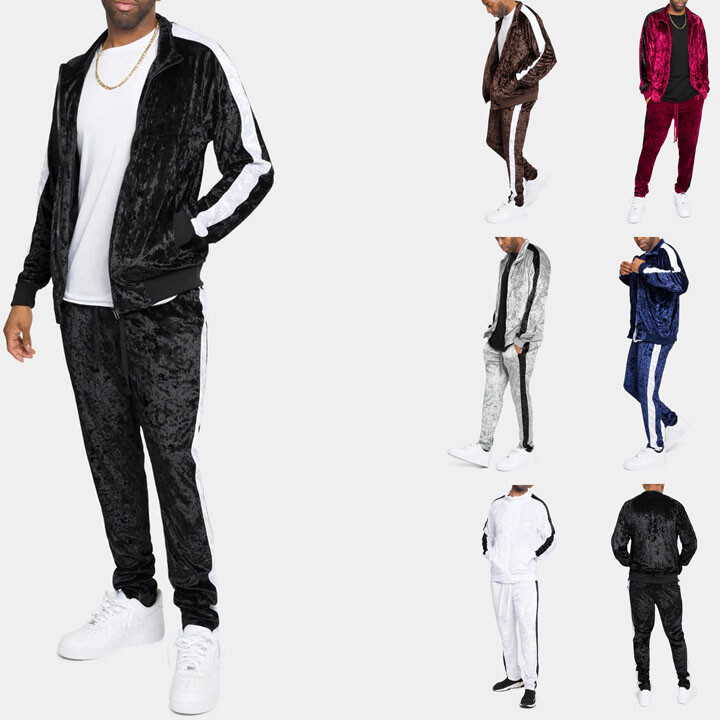 Men's Velvet Velour Tracksuit Set Jogger Jacket Pants S-5XL ST851EY