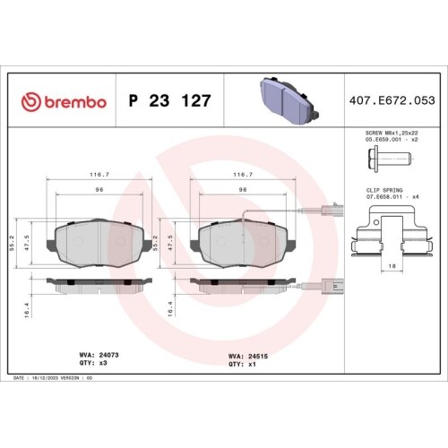 1X Bremsbelagsatz, Scheibenbremse Brembo P 23 127 Passend FüR Lancia-image