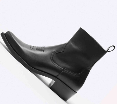 ZARA NEW MAN LEATHER COWBOY BOOTS BLACK 39-45 2035/220 | eBay