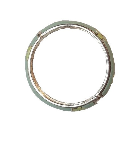 Bangle Bracelet Green Goldtone Flowers Rhinestones Magnetic Closure - Picture 4 of 4