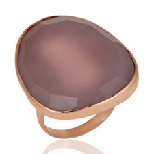 18k Rose Gold Plated Chalcedony Gemstone Statement Ring Handmade Wedding Jewelry