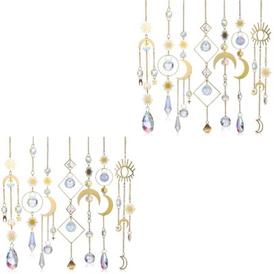  14 Stcs Sun Catcher Moon Star Crystal Wind Chime Hängende Dekoration für